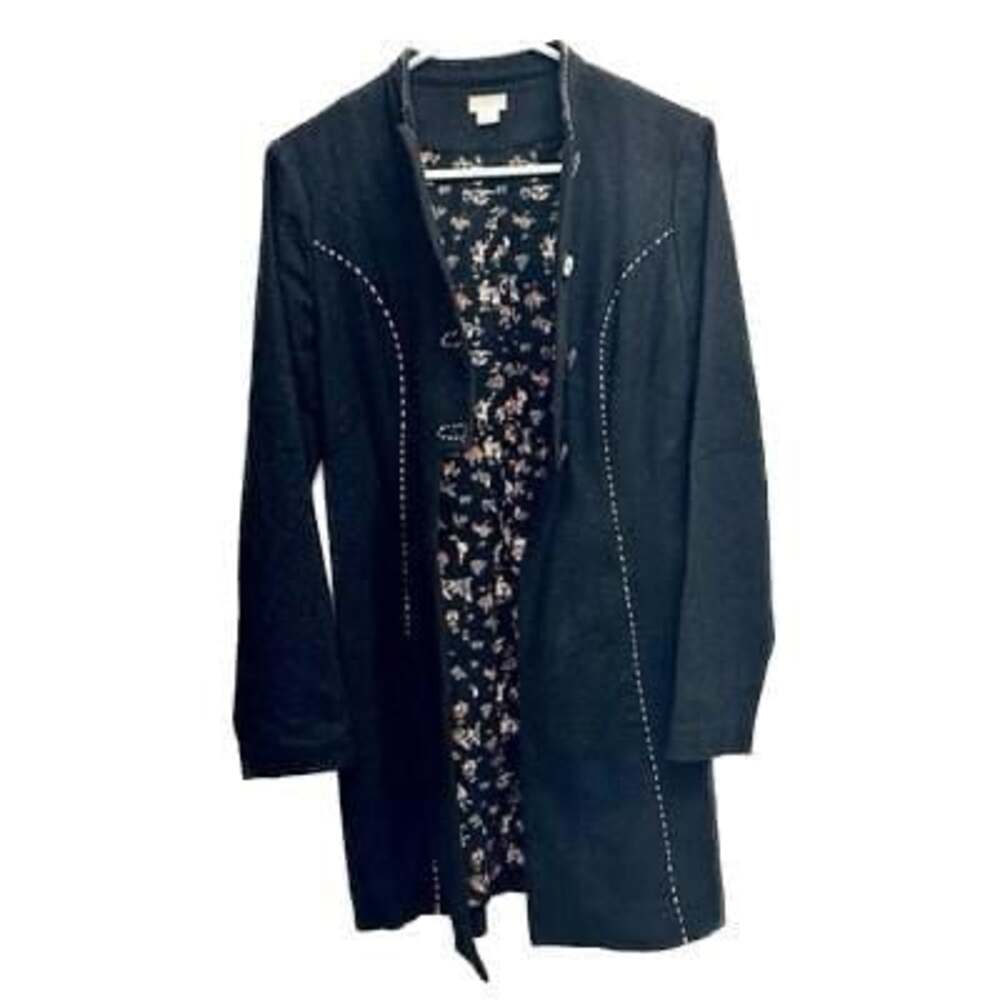 snak Womens 4 Wool Blend Long Coat India Floral Lined Boho Folk Stitch Jacket